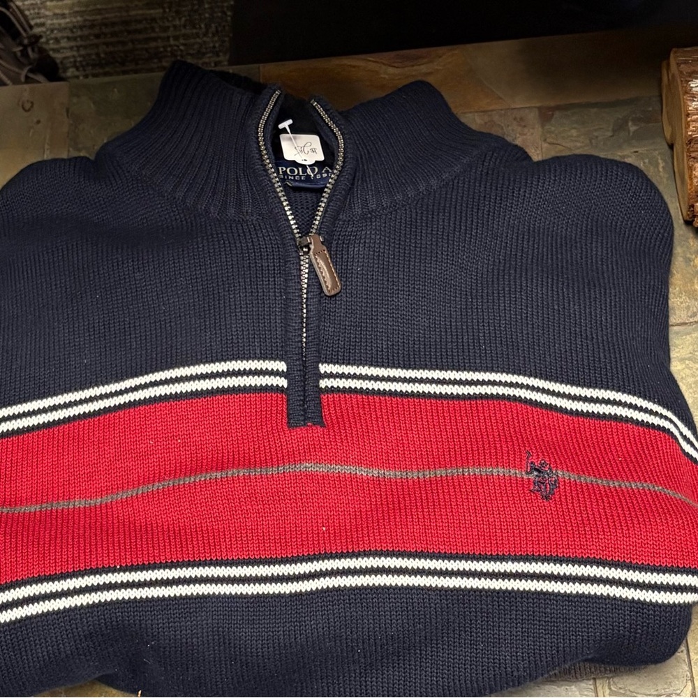 Polo by Ralph Lauren Men's Zip-Up Sweater in Navy and Red